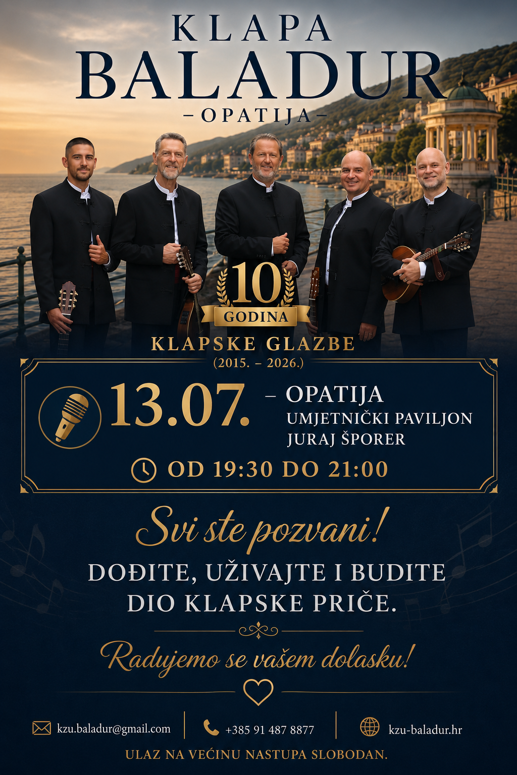 Klapa Baladur slavi 10 godina: raspored nastupa ljeto 2026.